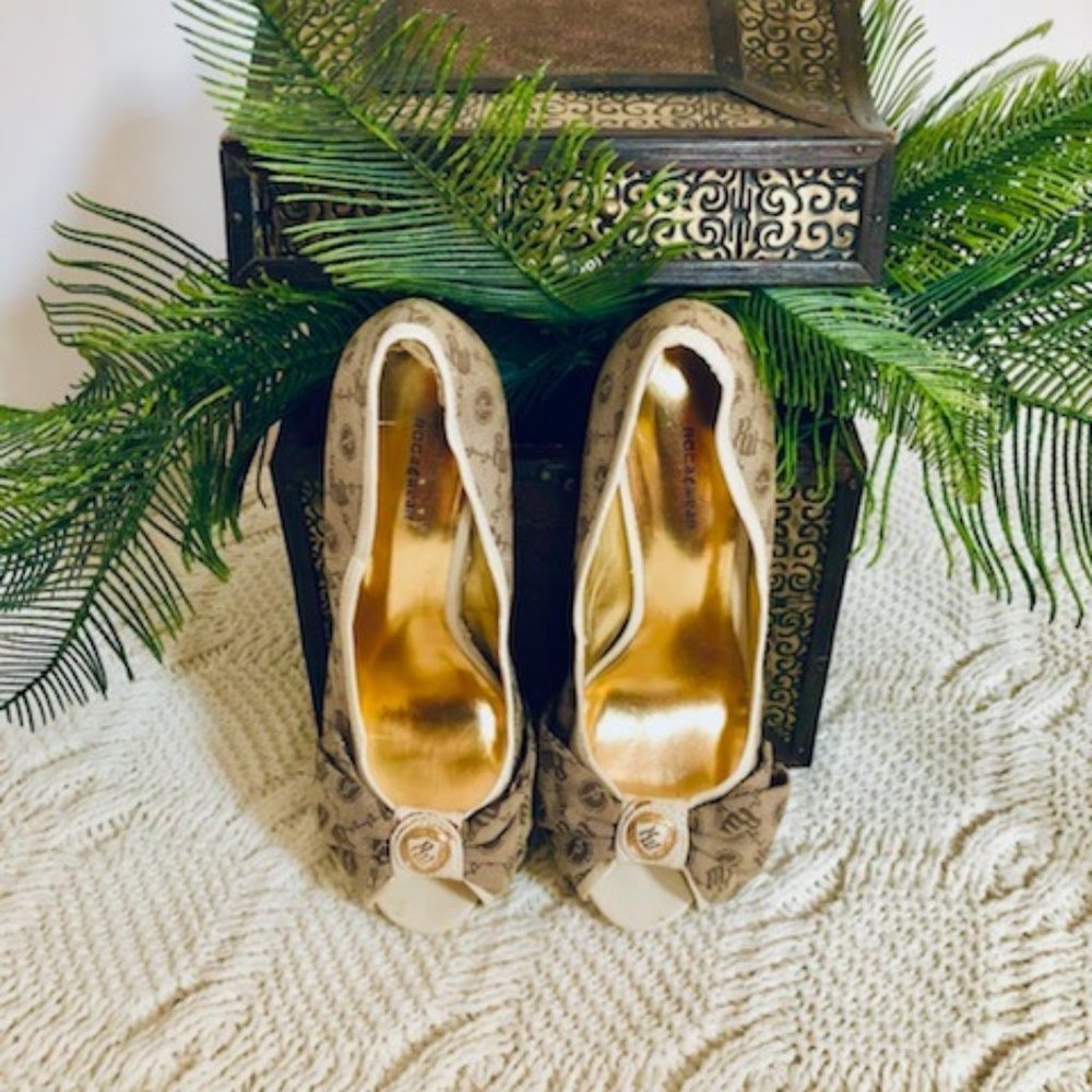 ROCAWEAR Tan & Cream Peep Toe Heels